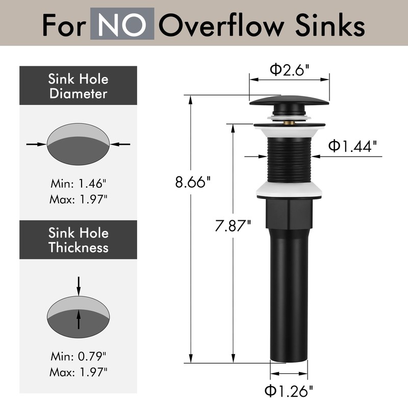KES Black Pop Up Drain Stopper for Bathroom Sink, Sink