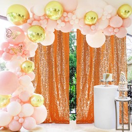 2×8FT-2PCS Orange Sequin Backdrop Curtains Panels, Photography Backdrop Glitter Curtains Fabric Background for Christmas Wedding Party Decor