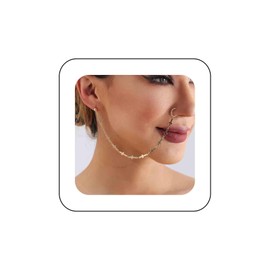 Atentuyi Boho Nose Ring Chain for Ear Gold Dangle Nose Ring Hoop Septum Nose Cuff No Piercing Punk Cross Tassel Drop Mini Ball Stud Earrings Indian Belly Dance for Women and Girls, Zinc alloy