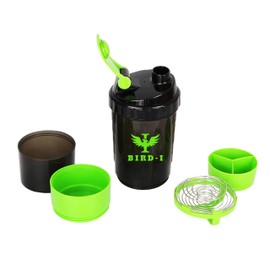 BIRD-I Gym Protein Shaker, 3-in-1, 500ml/16.9oz, BPA-Free, Metal Mixer. (GREEN), JT4101