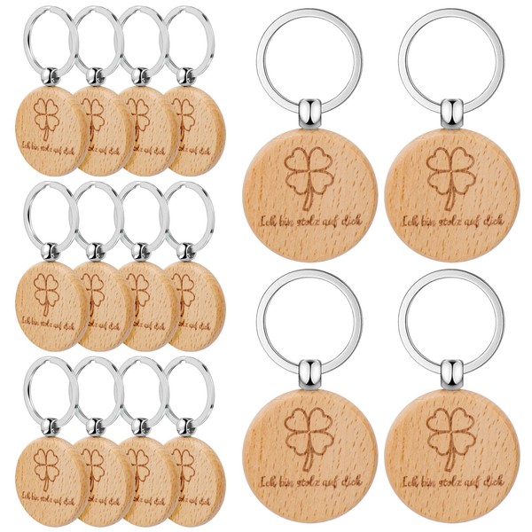 Zoyomax Pack of 16 wooden key rings, lucky charm, round