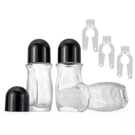 JIUWU Empty Bottles For Oil,50ml Clear Travel Bottles,3 Pcs Roller Bottles, Roller Bottles For Essential Oils Packaging White Perfume Oil,Plastic Rollerball Glass Bottles for Deodorant