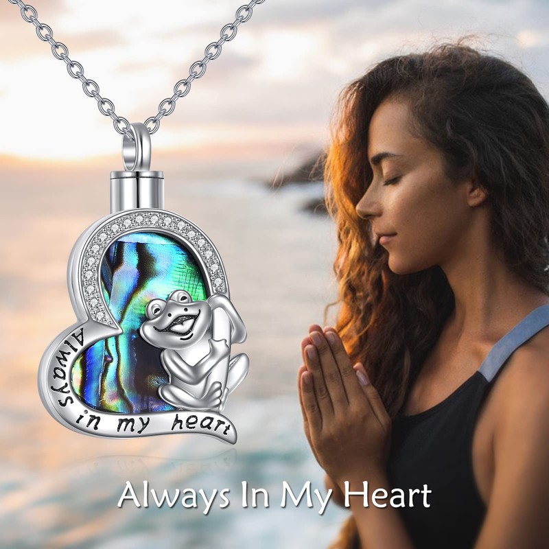 AXELUNA Frog Urn Necklace for Ashes Sterling Silver Abalone Shell