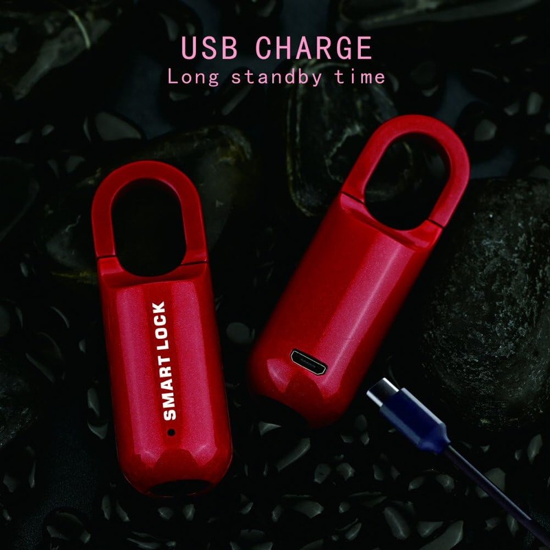 Smart Fingerprint Padlock Biometric Red for Luggage Suitcase Locker Waterproof