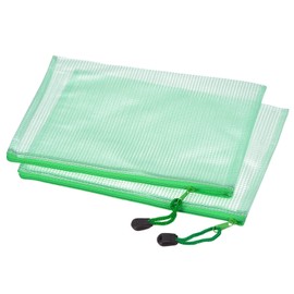 MECCANIXITY Mesh Zipper Bags, A5 Size File Document Pockets Bill Pouch Folders for Office Home Supply, Green Pack of 3