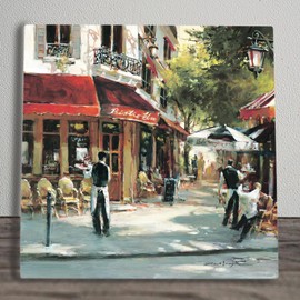 Global Designs Bistro Waiters Ceramic Tile Picture Plaque Sign Wall Art By Brent Heighton Paris Scene 20x20cm