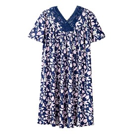 Women’s Lace Yoke Adaptive Slip-On MuuMuu Nightgown - Lotus Flower OS