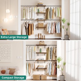 YITAHOME Wall-Mounted Closet System with Expandable Rod and Thickened Shelves – Adjustable Clothing Rack for Bedroom, Laundry Room and Cloakroom, Suitable for 2-8 Feets Space