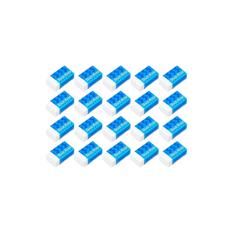 DUST-Free Pencil Erasers, Medium, Pack of 20, Multipack, White Colour