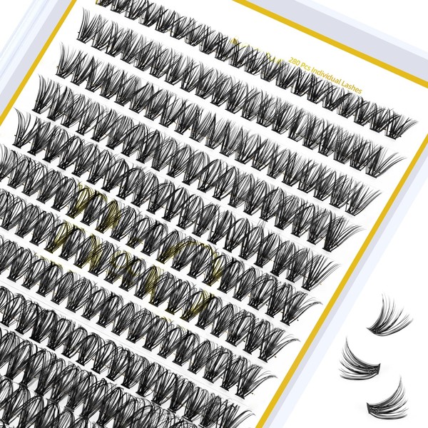 Lash Clusters 280 Pcs 40D-0.07C-16mm B&Q LASH Individual Lashes 10D