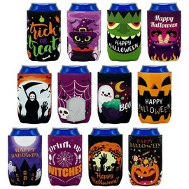 12 fundas para enfriadores de latas de Halloween, trébol de truco o trato, cerveza, suministros para fiestas, decoraciones