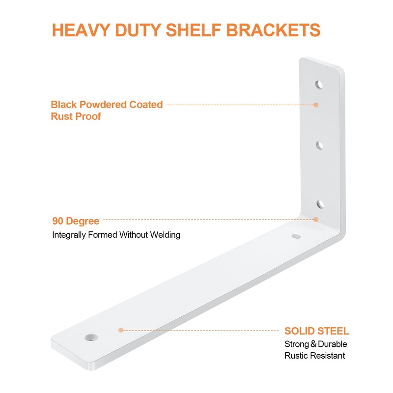 White Floating Shelf Bracket 12 Inch, 6 Pack Heavy Duty