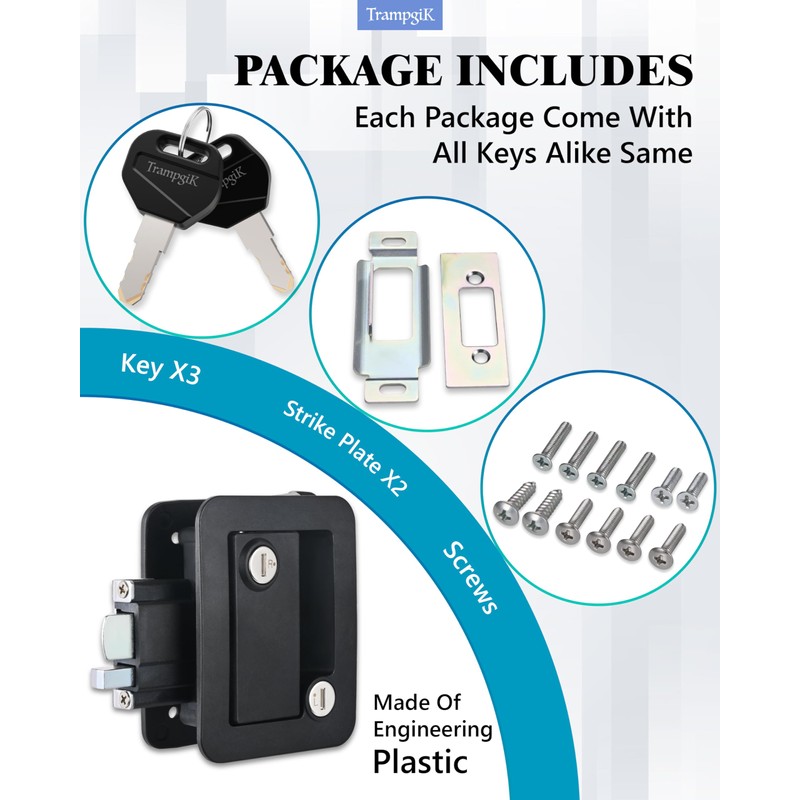 Engineering Plastic Camper Door Lock, RV Door Lock Replacement, Fit