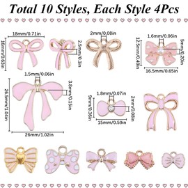 SUNNYCLUE 1 Box 40Pcs 10 Styles Bowknot Charms Bulk Bow Knot Enamel Charms Alloy Metal Bow Tie Lolita 3D Charm for Jewelry Making Charms DIY Necklace Bracelet Earring Crafting Women Beginners Adults