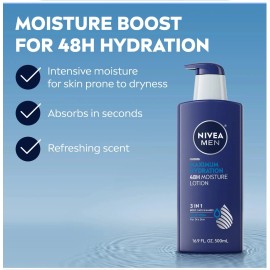NIVEA MEN Maximum Hydration Body Lotion, 3-In-1 Nourishing Lotion for Men, 16.9