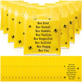 Coume 50 Sets Back to School Gift Bags for Students 6 Colors Bee Inspiration Quotes Plastic Party Favors Treat Bags with Handles Birthday Party Favors, 6" x 8"