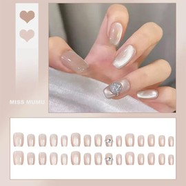 MISS MUMU Nail Tips, 24 Pieces, Long Nail Tips, Spring & Summer, Simple, Cute, Fashionable, Popular, Nail Seal, Bride Nails, Glossy False Nails, Coming of Age of Coming of Age Ceremonies, Weddings