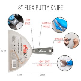 MARKSON Putty Knife 8", Scraper Tool Stainless Steel Blade, Paint Scraper with Nylon Handle Hammer End