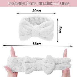 2 Pack Bowknot Spa Headband, Soft Coral Fleece Facial Makeup Hair Wrap Makeup Fluffy Headband for Women Girls Washing Face Skincare, Black and Grey