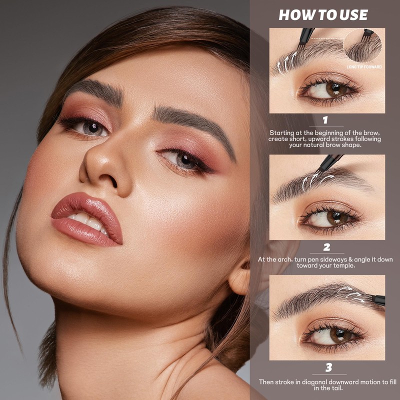 2 Pack 4-Tip Microblading Eyebrow Pen with 2 Brow Brushes,