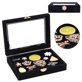 OLYCRAFT Velvet Pin Display Case Box Brooch Collection Display Case with Clear Window Velvet Badges Display Case, Hard Rock, Badge, Collector's Pins and Medals - Black