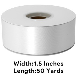 White Ribbon 1-1/2 Inch x 50 Yards Satin Ribbon Single Face Ribbon for Crafts, Gift Wrapping, Floral Bouquet, Weddings, and Decorations, with Spool