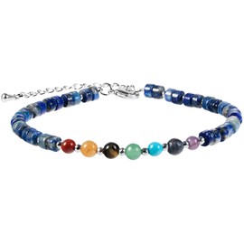 SUNYIK 7 Chakra Beads Bracelet for Women Adjustable Yoga Crystal Jewelry for Reiki Healing, Lapis Lazuli