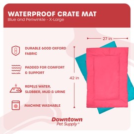 Downtown Pet Supply Dog Crate Pad, Blue and Periwinkle, X-Large, Waterproof, Ripstop Nylon Fabric, Chew Proof, Machine Washable