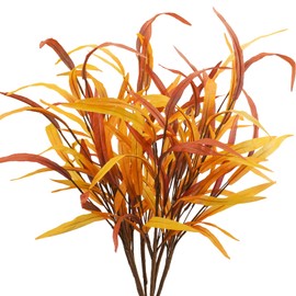 obbsie 6Pcs Artificial Fall Leaves Grass Stems, 27.5" Fall Leaf Spray Plants Autumn Greenery Stems for Home Floral Arrangement Kitchen Office Harvest Thanksgiving Fall Decorations, Red