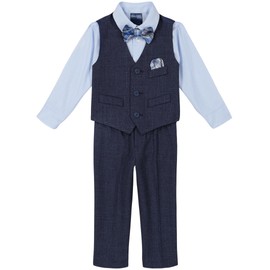 Nautica Baby Boy's 4-Piece Suit Set with Dress Shirt, Vest, Pants, and Bow Tie, Tanzanite