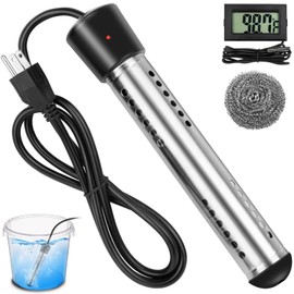 Immersion Water Heater, 2000W Portable Bucket Heater Electric with 304 Stainless Steel,Water Heater for Bathtub with LCD Thermometer, Fast Heats 5 Gallons of Water in Minutes