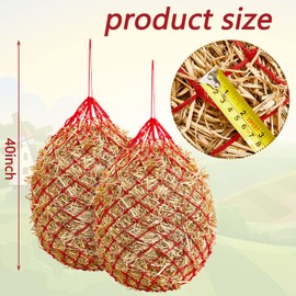 Fabbay 4 Pcs Slow Feed Hay Net Feeder Hay Bag for Horses Slow Feeder 40 Inch Length with 2 Inch Holes Hanging Horse Feed Net for Goat Cattle Equine Stalls Barn Supplies(Red)