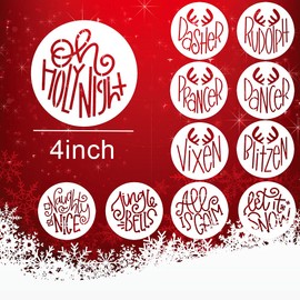 Christmas Stencils for Painting on Wood Slice, 4 Inch Round Merry Christmas Stencils Reusable Christmas Ornaments Stencil for Wood Wall Glass Cards Scrapbook Journal Cookie