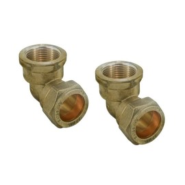 UKDD® 22mm Compression by 3/4" BSP Brass Female Iron Elbow 90 Bend, 22mm x 3/4" Adaptors Bend - WRAS Approved - Pack of 2