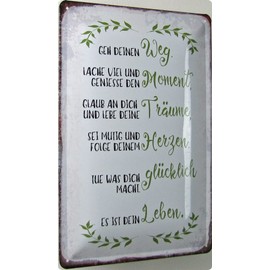 mrdeco Metal Sign 20 x 30 cm Curved geh deinen Weg lache viel Metal Decorative Tin Sign