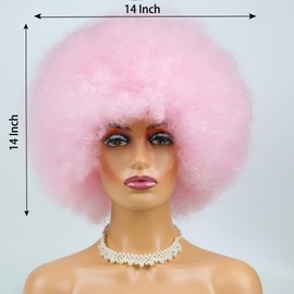 MKJVEN 70's Light Pink Afro Wigs for Black Women, Large Glueless And Adjustable Afro Kinky Wig for Daily Cosplay And Party(Pink#)