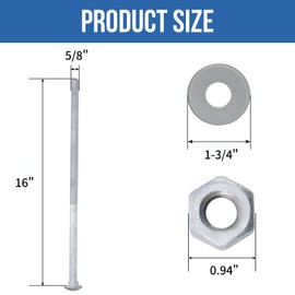 HROMIGRY 5/8" x 16" Carriage Bolts (12 PCS), Hot Dip Galvanized, Heavy Duty Round Head with Washers and Nuts