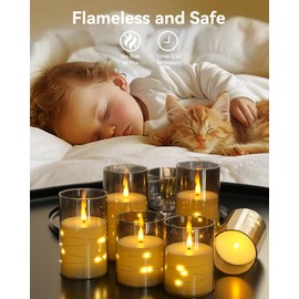 Flickering LED Flameless Candles with Remote, Battery Operated LED Candles with Embedded Star String, Acrylic LED Pillar Candles Suitable for Home Decoration, 6 Pcs Fake Candles (D 3"×H 4"/5"/6")