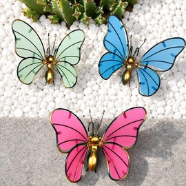 Luspira Decorative Metal Butterfly, Colorful Plant Decoration for Pot,Planter,Garden Fence, Wall,Hanging Ornament, 3-Piece Set