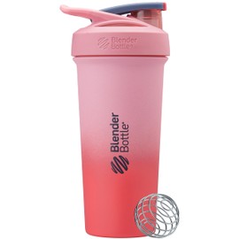 BlenderBottle Strada Sleek Shaker Cup Insulated Stainless Steel Water Bottle with Wire Whisk, 710ml, Flamingo Ombre