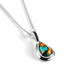 925 Sterling Silver and Oyster Copper Turquoise Necklace, December Birthstone Pendant, Bridesmaid Jewellery, Classic Teardrop Minimal Necklace