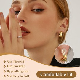 Gold Clip on Earrings for Women Hypoallergenic - 14K Gold Plated Chunky Statement Clips Earrings Fake Non Pierced Ears Jewelry Trendy Gold