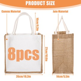 YAYODS Pack of 8 Jute Bags - 26 x 14 x 27 cm White Reusable Fabric Bags for Painting with Handles - Blank Jute Bag Shopper - Tote Bag for Christmas, Shopping, Travel, Wedding, DIY, White / Yellow
