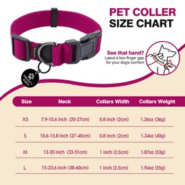 Likesing Cotton Soft Dog Collar, Quick Release Dog Collar with Buckle, Heavy-Duty Adjustable Pet Collar for XS Small Medium Large Dog, Colorfast Dog Collars with Removable Tag(XS, Rose Red)