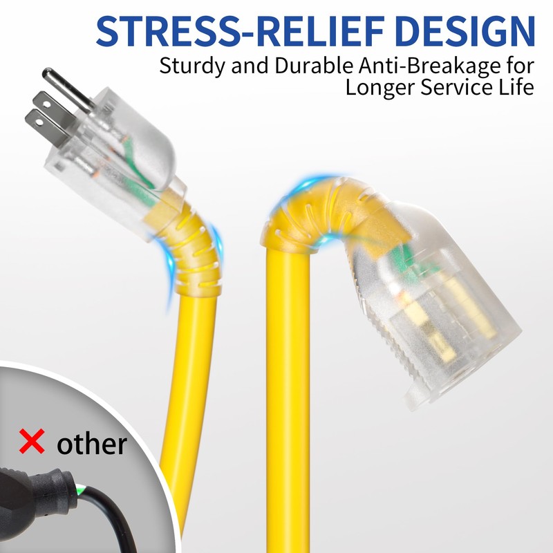 cismorvex 3ft Outdoor/Indoor Extension Cord with Lighted 10/3 Gauge Yellow