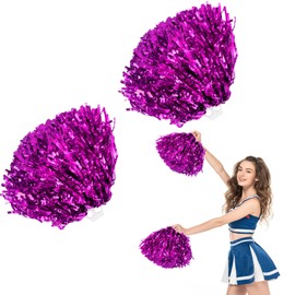 Cheerleader Pompoms Hand Flowers, 2 Pieces Cheerleading Pompoms, Metal Foil Cheerleading Pom Poms, Cheer Poms with Handle, for Ball Games, Dances, World Cup Football Fans Cheering Children Adults