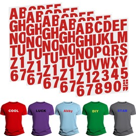 215 Pieces Iron on Letters for Clothing, 5 Sheets of Red Heat Transfer Vinyl for T Shirts, A-Z 0-9 Patches PU DIY Crafts Alphabets and Numbers Sticker for Fabric