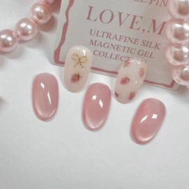24pcs Oval False Claw French Strawberry Butterfly Cat Eye Press On Nail Fake Nail DIY Manicure Removable Nail Tips