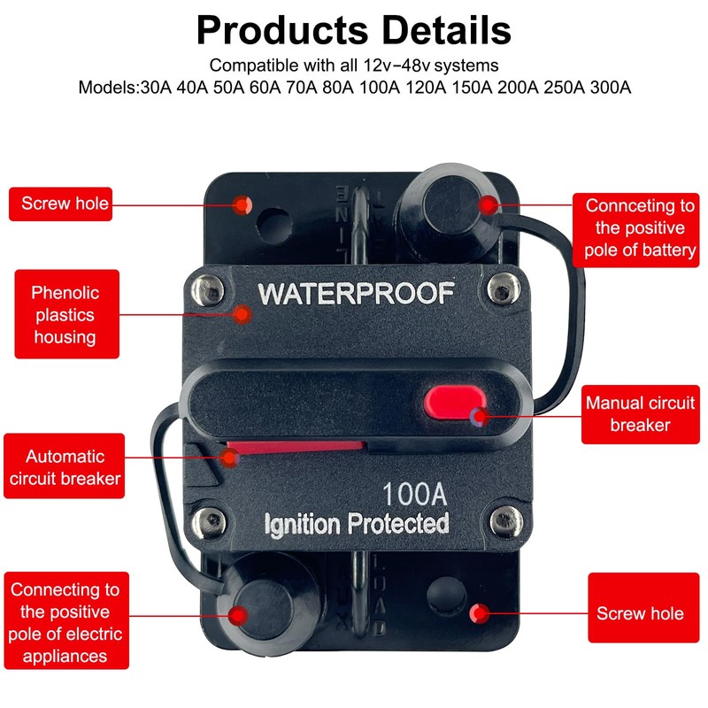 Xipupoo 100 Amp Circuit Breaker 12V - 48V DC with