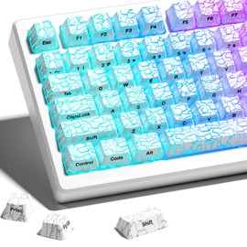 HITIME XVX Shine Through Keycaps w/IMD Tech, Custom Ice Crack Keycaps 60 75 100 Percent, White Key Cap Set 118 Keys Lines Backlit, OEM Profile Side Printed for Keyboards
